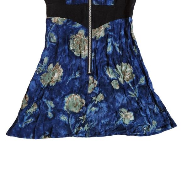 Super Lucky Cat blue black floral zip front short sleeve dress sz S - Picture 5 of 10